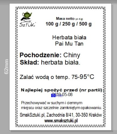 przykładowa etykieta economy na torbę z herbatą Pai Mu Tan.jpg