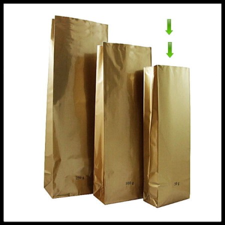 Torebki złote foliowe 50 gram dwuwarstwowe laminat na herbatę na kawę