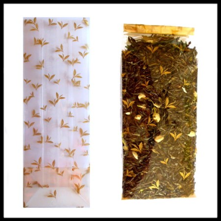 Torebka przeźroczysta złoty listek OPP 100 g na herbatę na kawę