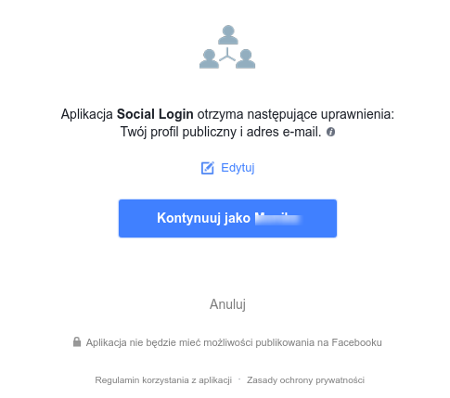 Rejestracja w sklepie przez facebook